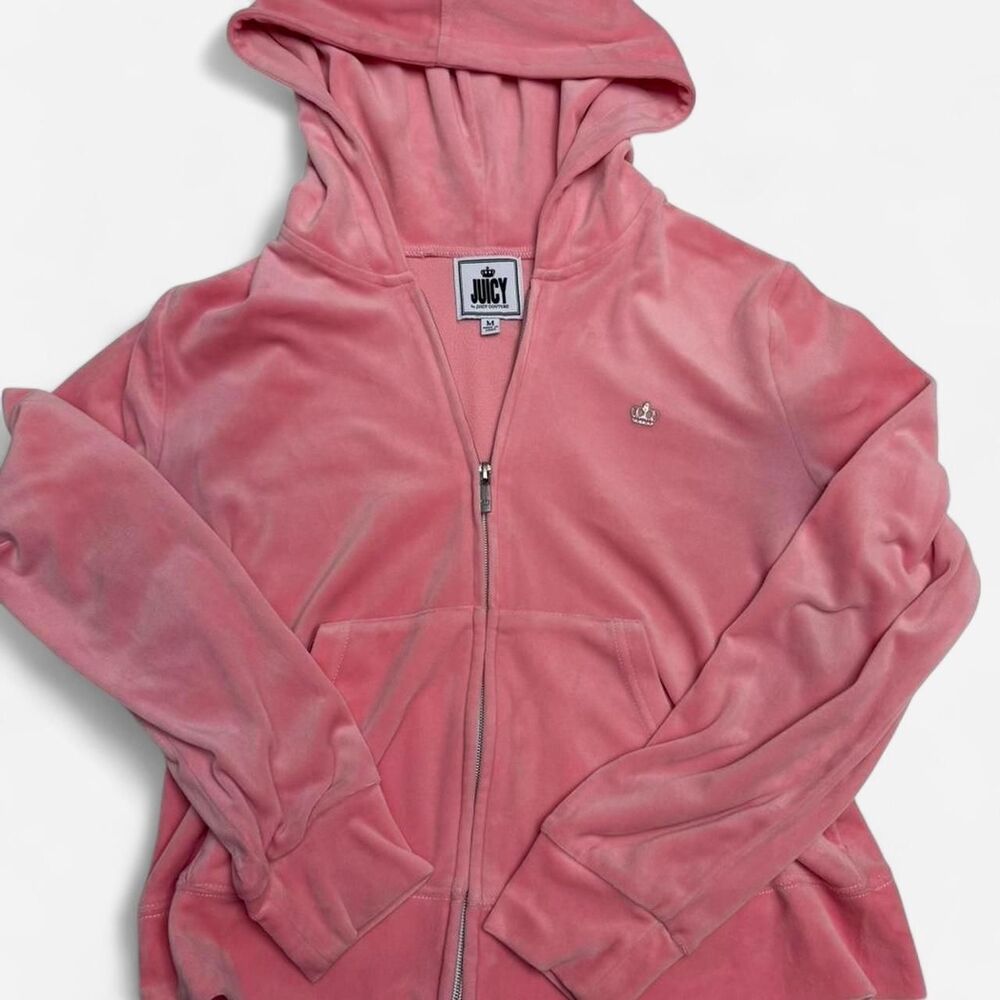 Juicy Couture Pink Velour Full Zip Hoodie, Soft & Cozy Y2K Style Jacket